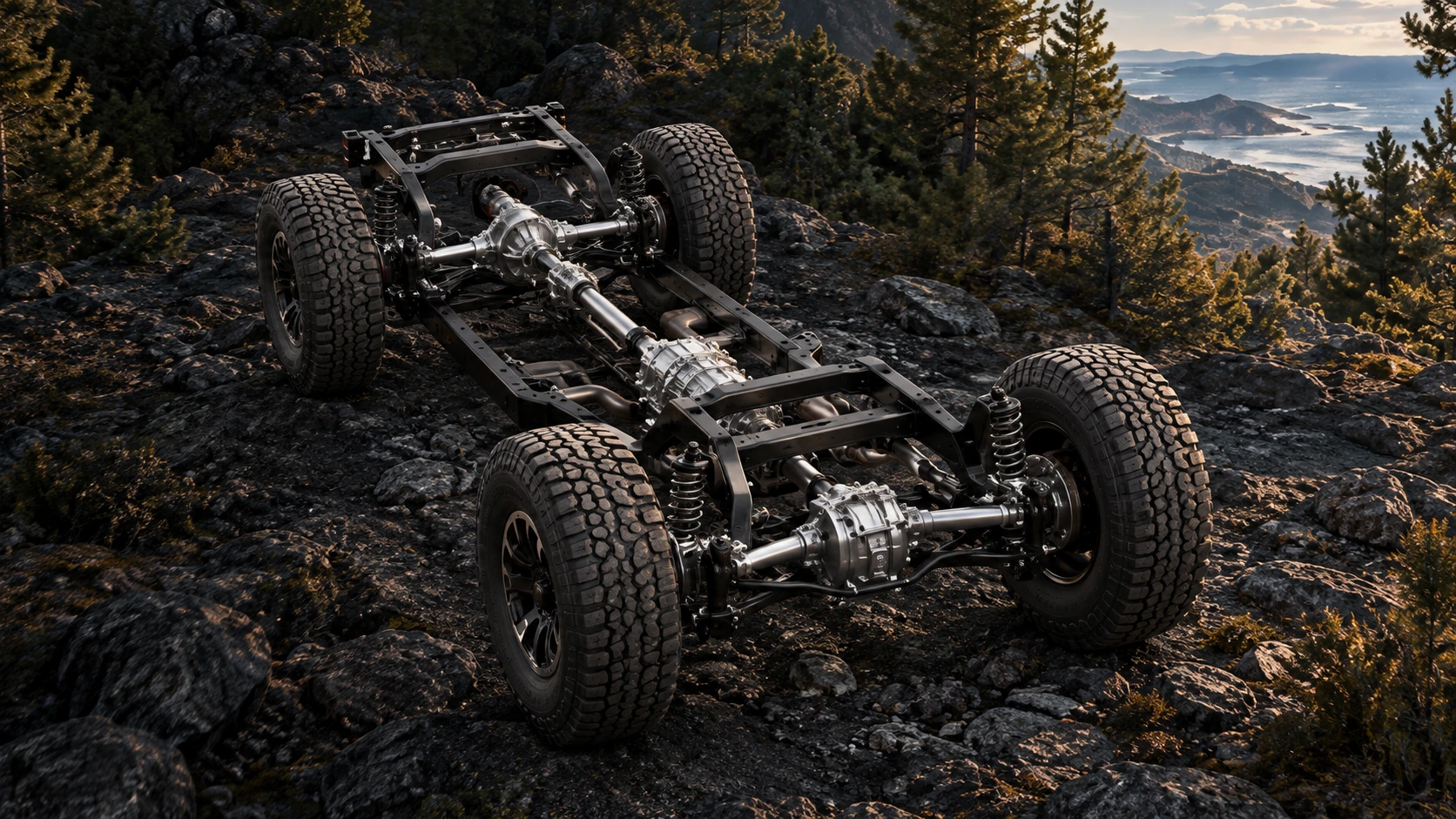 Ilustración conceptual de un chasis 4×4